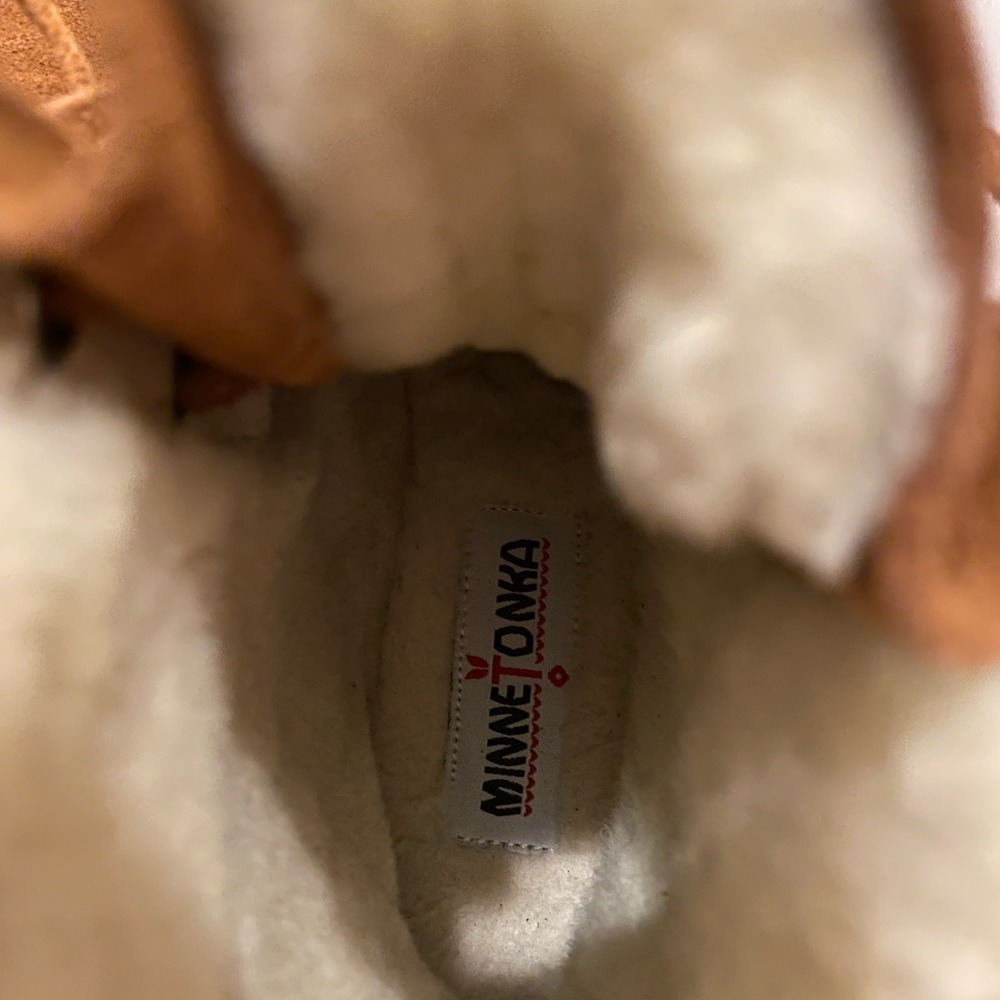 Minnetonka for J. Crew Double Fringe Suede Fur Lined Ankle Boots - Picture 9 of 13